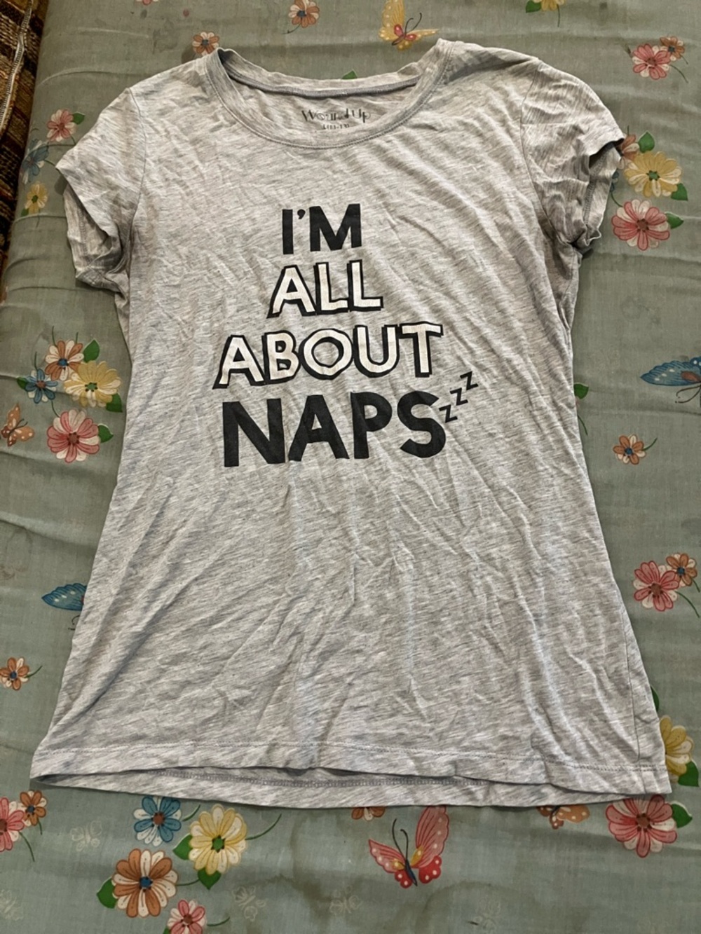 Wound Up Light Gray Graphic Tee with Printed Label